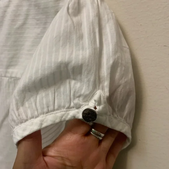 White Pintuck Button-Front Blouse with Drawstring Waist - Picture 7 of 7